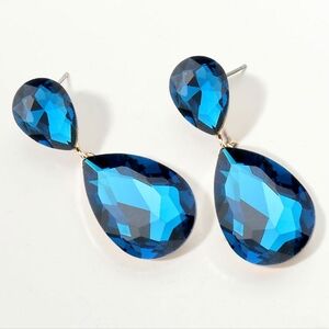 Blue Dangle Crystal Teardrop Earrings 2 Inch Cute Statement Jewelry Design